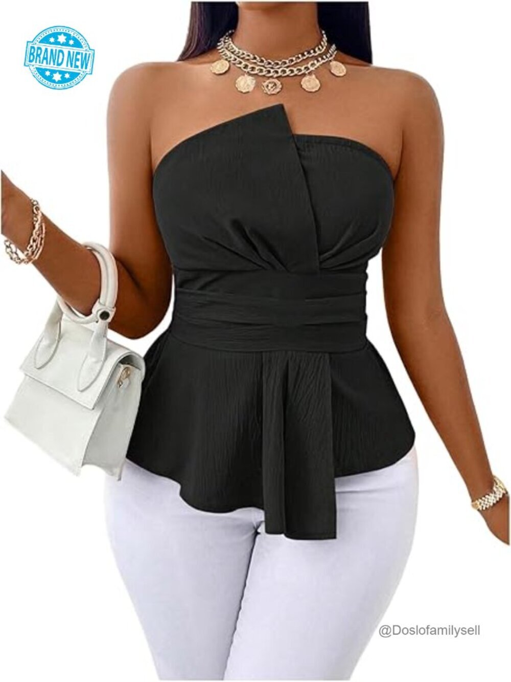 Sleeveless Ruched Babydoll Tube Top Asymmetrical Smocked Slim Fit Tops